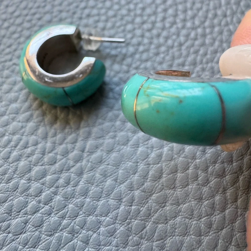 925 Silver and Turquoise Hoop Earrings - Picture 2 of 3